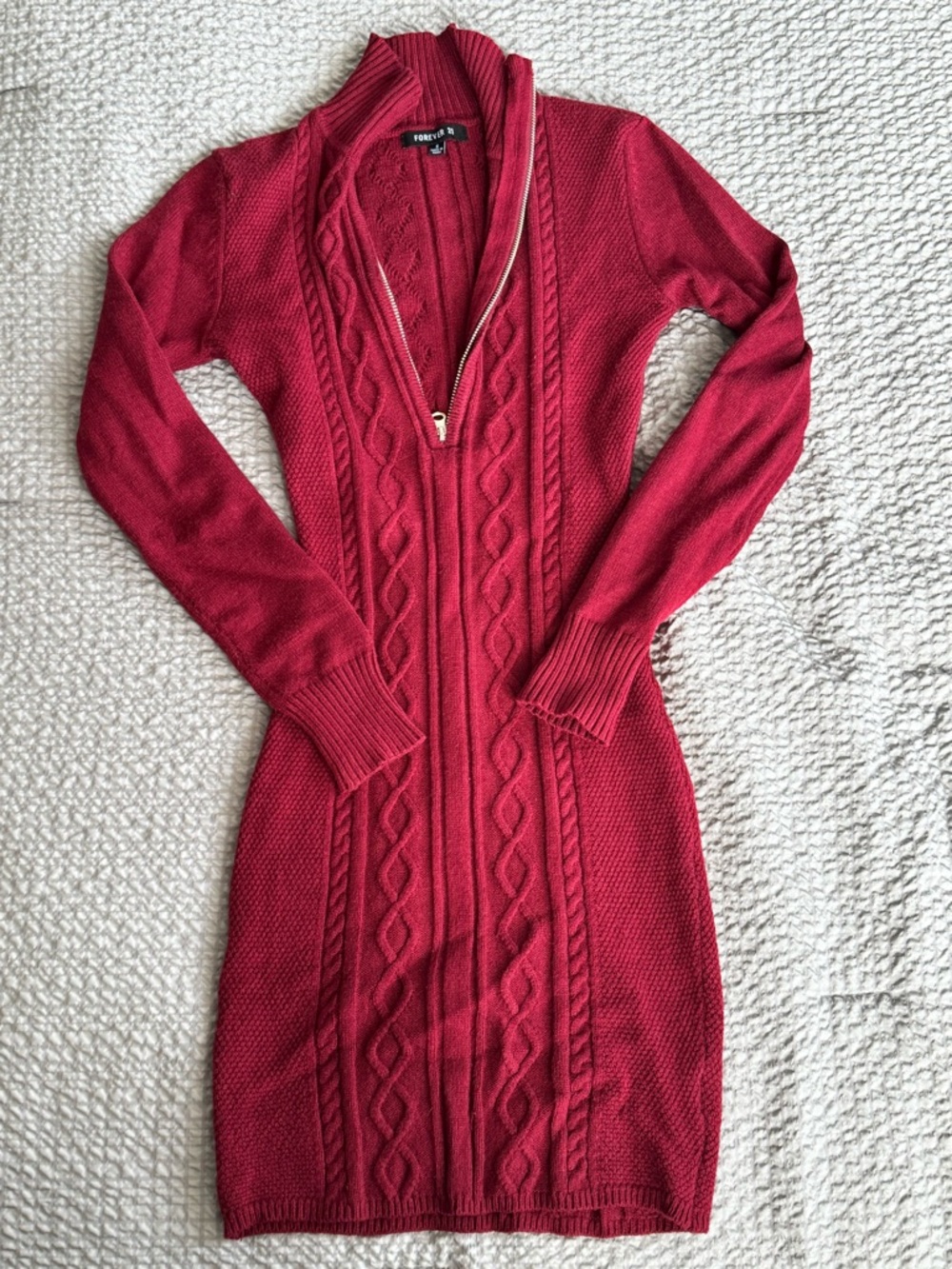 Forever 21 Crimson Cable-Knit Zip Turtleneck Sweater Dress